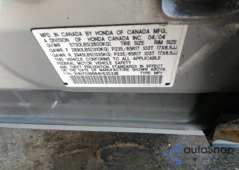 2004 Acura Mdx Touring z USA, uszkodzony, nr VIN 2HNYD18684H535336